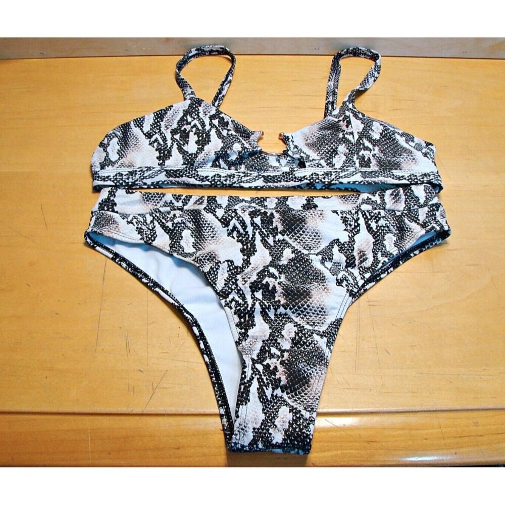 Shein Snakeskin Pattern Two Piece Bikini Set Swimwear Swim High Waist Sz M NWOT